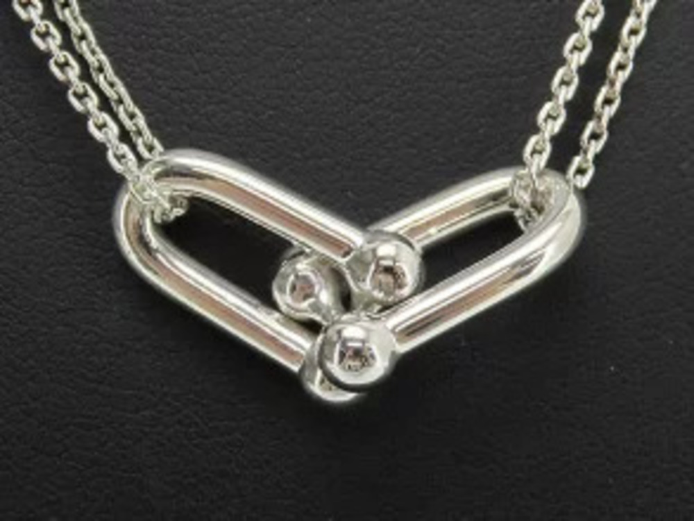 Tiffany Co Double Link Necklace Sterling Silver Pendant Silver